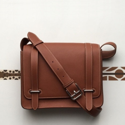 Hermes 2019 Steve Togo Leather Messenger Shoulder Bag ,28cm - 에르메스 2019 스티브 토고 레더 남여공용 메신저 숄더백 HERB0744,28cm,브라운