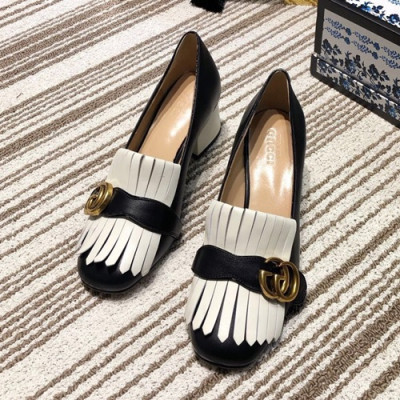 Gucci 2019 Ladies Middle-heel Leather Loafer - 구찌 2019 여성용 미들 힐 레더 로퍼 GUCS0044.Size(225 -  250).블랙+화이트