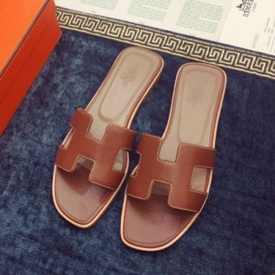 Hermes 2019 Ladies Classic Oasis Leather Slipper - 에르메스 2019 여성용 클래식 오아시스 레더 슬리퍼 HERS0012,Size(220 - 260).브라운