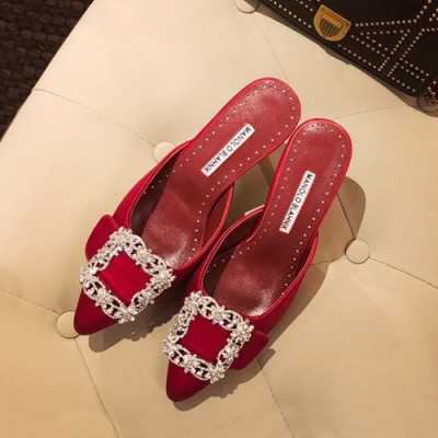 Monolo Blahnik 2019 Ladies Silk Middle Heel Slipper - 마놀로 블라닉 2019 여성용 실크 미들힐 슬리퍼,MONS0003.Size(220 - 250).레드