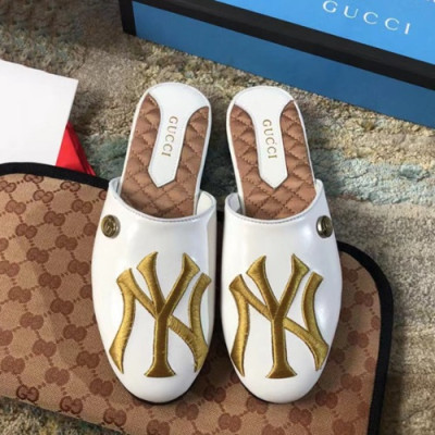 Gucci 2019 Ladies Yankees GG Steel Logo Slipper - 구찌 2019 여성용 양키스 GG 스틸 로고 슬리퍼 GUCS0056.Size(225 -  250).화이트