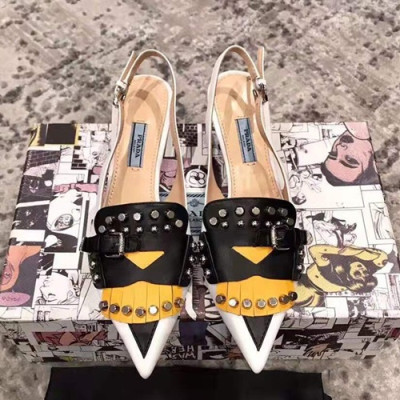 Prada 2019 Ladies Leather Middle Heel Slingback - 프라다 2019 여성용 레더 미들힐 슬링백 PRAS0011.Size(225 - 245).블랙+옐로우