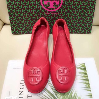 Tory  Burch 2019 Ladies Initial Logo Leather Ballet Flat Shoes - 토리버치 2019 여성용 이니셜 로고 레더 발렛 플랫 슈즈 TBS0008,Size(220 - 255),핫핑크레드