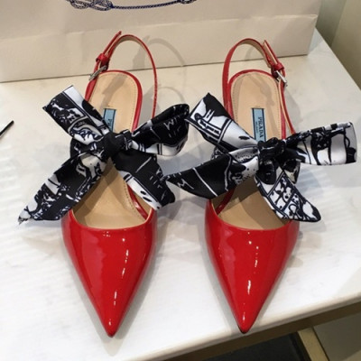 Prada 2019 Ladies Leather Ribbon Middle Heel Slingback - 프라다 2019 여성용 레더 리본 미들힐 슬링백 PRAS0018.Size(225 - 245).레드