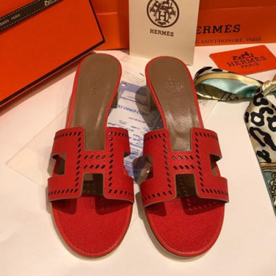 Hermes 2019 Ladies Oasis Leather Middle Heel Slipper - 에르메스 2019 여성용 오아시스 레더 미들힐 슬리퍼 HERS0040,Size(225 - 245).레드