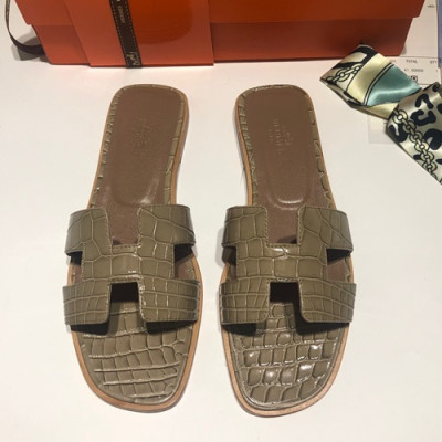 Hermes 2019 Ladies Oasis Leather Slipper - 에르메스 2019 여성용 오아시스 레더 슬리퍼 HERS0056,Size(225 - 245).카키그레이