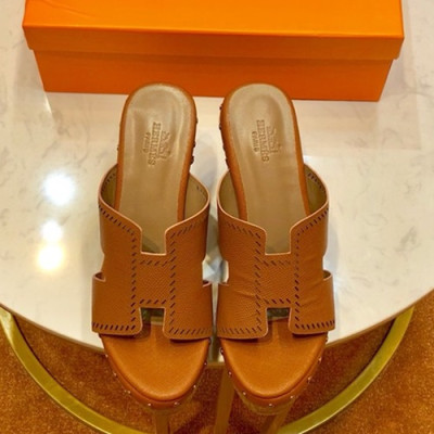 Hermes 2019 Ladies Oasis Leather Wedge Slipper - 에르메스 2019 여성용 오아시스 레더 웨지 슬리퍼 HERS0070,Size(220 - 250).브라운