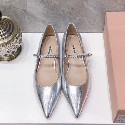 Miumiu 2019 Ladies Leather Flat Shoes - 미우미우 2019 여성용 레더 플랫 슈즈 MIUS0029.Size(225 - 245).실버