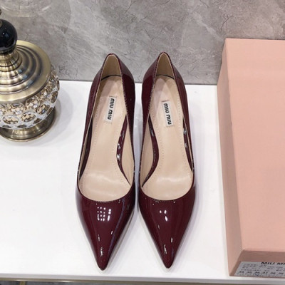 Miumiu 2019 Ladies Leather Middle-heel Pumps - 미우미우 2019 여성용 레더 미들힐 펌프스 MIUS0030.Size(225 - 245).와인