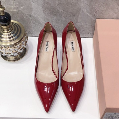 Miumiu 2019 Ladies Leather Middle-heel Pumps - 미우미우 2019 여성용 레더 미들힐 펌프스 MIUS0031.Size(225 - 245).레드