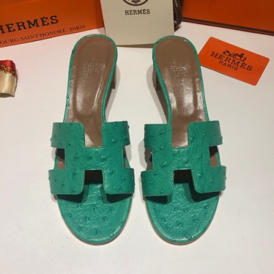 Hermes 2019 Ladies Oasis Leather Middle Heel Slipper - 에르메스 2019 여성용 오아시스 레더 미들힐 슬리퍼 HERS0081,Size(225 - 250).민트