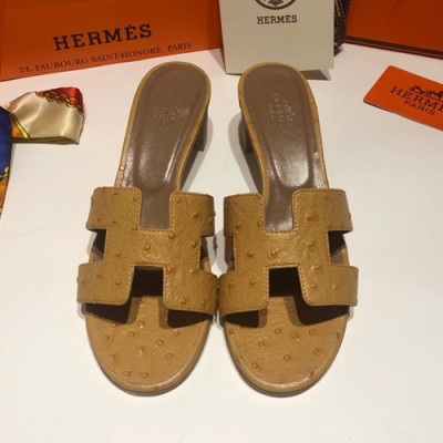 Hermes 2019 Ladies Oasis Leather Middle Heel Slipper - 에르메스 2019 여성용 오아시스 레더 미들힐 슬리퍼 HERS0084,Size(225 - 250).카멜