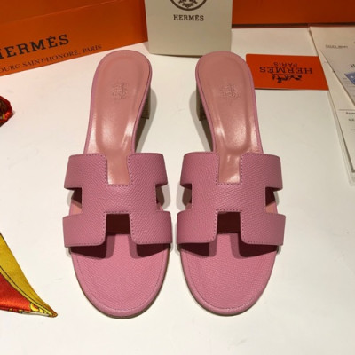 Hermes 2019 Ladies Oasis Leather Middle Heel Slipper - 에르메스 2019 여성용 오아시스 레더 미들힐 슬리퍼 HERS0088,Size(225 - 250).핑크