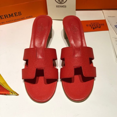 Hermes 2019 Ladies Oasis Leather Middle Heel Slipper - 에르메스 2019 여성용 오아시스 레더 미들힐 슬리퍼 HERS0091,Size(225 - 250).레드