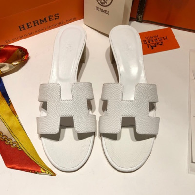 Hermes 2019 Ladies Oasis Leather Middle Heel Slipper - 에르메스 2019 여성용 오아시스 레더 미들힐 슬리퍼 HERS0092,Size(225 - 250).화이트