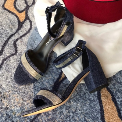 Stuart Weitzman 2019 Ladies Denim & Leather Middle Heel Sandal - 슈트어트 와이츠먼 2019 여성용 데님&레더 미들힐 샌들 STUS0008.Size(220 - 245).블루