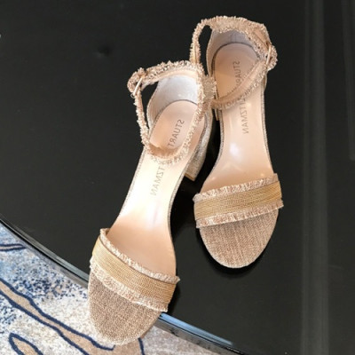 Stuart Weitzman 2019 Ladies Denim & Leather Middle Heel Sandal - 슈트어트 와이츠먼 2019 여성용 데님&레더 미들힐 샌들 STUS0009.Size(220 - 245).베이지