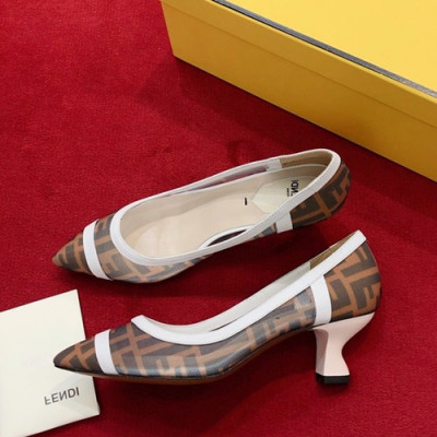 Fendi 2019 Ladies Pumps Middle Heel - 펜디 2019 여성용 펌프스 미들힐,FENS0013,Size(225 -  245),브라운+화이트