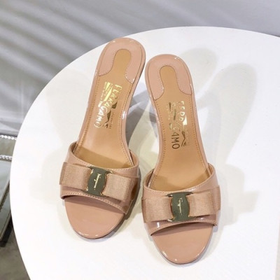 Salvatore Ferragamo 2019 Ladies Middle Heel Slipper - 페라가모 2019 여성용 미들힐 슬리퍼 FGMS0019.Size(225 - 245).누드핑크