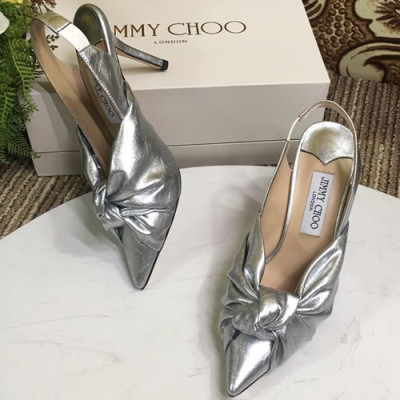 Jimmy Choo 2019 Ladies Leather High Heel Slingback - 지미츄 2019 여성용 레더 하이힐 슬링백, JIMS0054.Size(225 - 245).실버