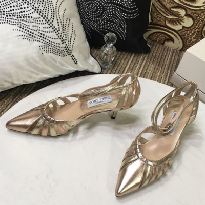 Jimmy Choo 2019 Ladies Leather Middle Heel Sandal Slingback - 지미츄 2019 여성용 레더 미들힐 샌들 슬링백, JIMS0063.Size(225 - 245).옐로우골드