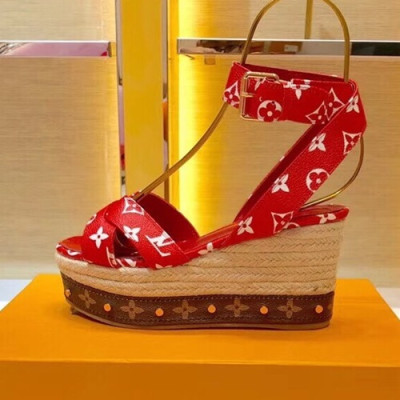 Louis Vuitton 2019 Ladies Leather Wedge Sandal - 루이비통 2019 여성용 레더 웨지 샌들 LOUS0234,Size(225 - 255).레드