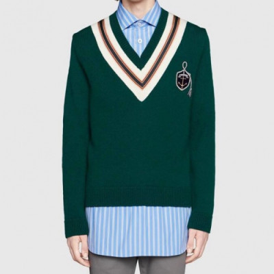 Gucci 2019 Mens Logo V-neck Wool Sweater - 구찌 2019 남성 로고 브이넥 울 스웨터 Guc01292x.Size (s - xl).그린