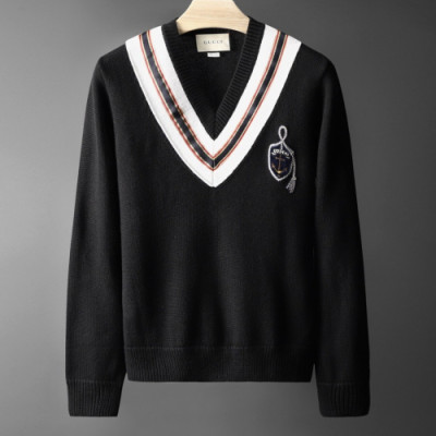 Gucci 2019 Mens Logo V-neck Wool Sweater - 구찌 2019 남성 로고 브이넥 울 스웨터 Guc01293x.Size (s - xl).블랙