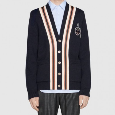 Gucci 2019 Mens Logo V-neck Oversize Wool Cardigan - 구찌 2019 남성 로고 브이넥 오버사이즈 울 가디건 Guc01294x.Size (s - xl).블랙