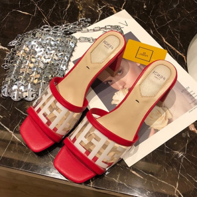 Fendi 2019 Ladies Middle Heel Slipper - 펜디 2019 여성용 레더 미들힐 슬리퍼  FENS0132,Size(225-250),레드