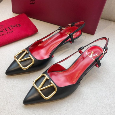 Valentino 2019 Ladies Leather Middle Heel Slingback - 발렌티노 2019 여성용 레더 미들힐 슬링백,VTS0128.Size(225 - 250).블랙