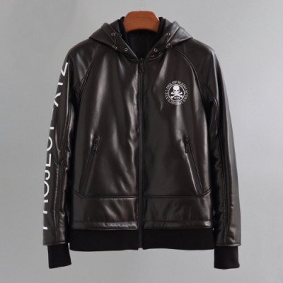 [미러급]Philipp plein 2019 Mens Leather Hood Jacket - 필립플레인 2019 남성 레더 후드자켓 Phi0064x.Size(m - 3xl).블랙