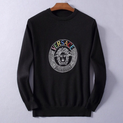 Versace 2019 Mens Medusa Logo Crew-neck Wool Sweater - 베르사체 2019 남성 메두사 로고 크루넥 울 스웨터 Ver0290x.Size(m - 3xl).블랙