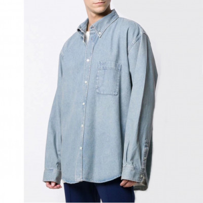 Balenciaga 2019 Mens Logo Oversize Cotton shirt - 발렌시아가 2019 남성 로고 오버사이즈 코튼 셔츠 Bal0302x.Size(m - 2xl).블루