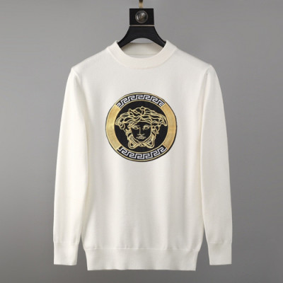 Versace 2019 Mens Medusa Logo Crew-neck Wool Sweater - 베르사체 2019 남성 메두사 로고 크루넥 울 스웨터 Ver0306x.Size(m - 3xl).화이트