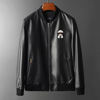 Fendi 2019 Mens Casual Zip-up Leather Jacket - 펜디 2019 남성 캐쥬얼 집업 레더자켓 Fen0348x.Size(m - 3xl).블랙