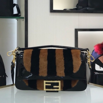 Fendi 2019 Baguette Leather Tote Shoulder Bag, 27cm - 펜디 2019 바게트 레더 토트 숄더백,FENB0482,27cm,블랙+브라운