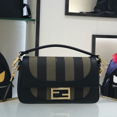 Fendi 2019 Baguette Leather Tote Shoulder Bag, 27cm - 펜디 2019 바게트 레더 토트 숄더백,FENB0483,27cm,블랙+브라운