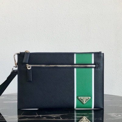 Prada 2019 Leather Mens Clutch Bag ,28CM - 프라다 2019 레더 남성용 클러치백 2NH005-5,28CM,네이비+그린