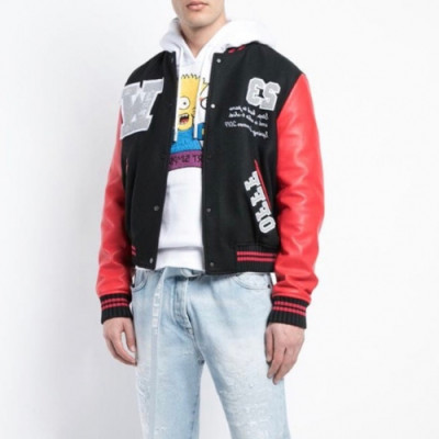 Off-white 2019 Mens Logo Cashmere Leather Jacket - 오프화이트 2019 남성 로고 캐시미어 레더 자켓 Off0202x.Size(m - 2xl).블랙