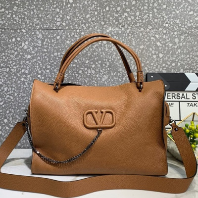 Valentino 2019 Leather Vsling Tote Shoudler Bag,33.5CM - 발렌티노 2019 레더 브이슬링 토트 숄더백,VTB0851,33.5CM,브라운