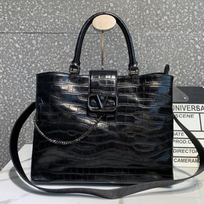 Valentino 2019 Leather Vsling Tote Shoudler Bag,35CM - 발렌티노 2019 레더 브이슬링 토트 숄더백,1973-VTB0865,35CM,블랙