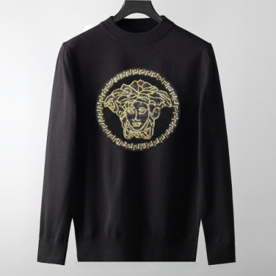 Versace 2019 Mens Medusa Logo Crew-neck Wool Sweater - 베르사체 2019 남성 메두사 로고 크루넥 울 스웨터 Ver0350x.Size(m - 3xl).블랙