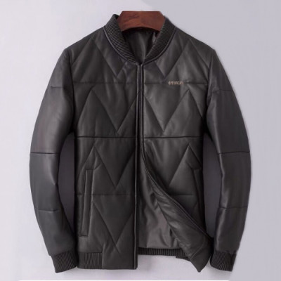 Prada 2019 Mens Logo Casual Duck Down Leather Jacket - 프라다 2019 남성 로고 캐쥬얼 덕다운 가죽 자켓 Pra0821x.Size(m - 3xl).블랙