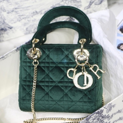 Dior 2019 Lady Dior Velvet Mini  Tote Shoulder Bag,17CM - 디올 2019 레이디 디올 벨벳 미니 토트 숄더백 DIOB0471,17CM,그린