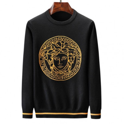 Versace 2019 Mens Medusa Logo Crew-neck Wool Sweater - 베르사체 2019 남성 메두사 로고 크루넥 울 스웨터 Ver0385x.Size(m - 3xl).블랙