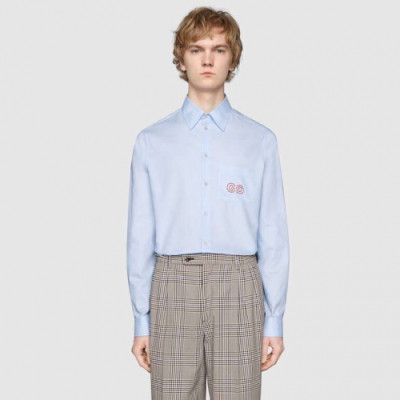 Gucci 2019 Mens Neck Logo Slim Fit Cotton shirt - 구찌 2019 남성 넥로고 슬림핏 코튼 셔츠 Guc01718x.Size(l - xl).스카이블루