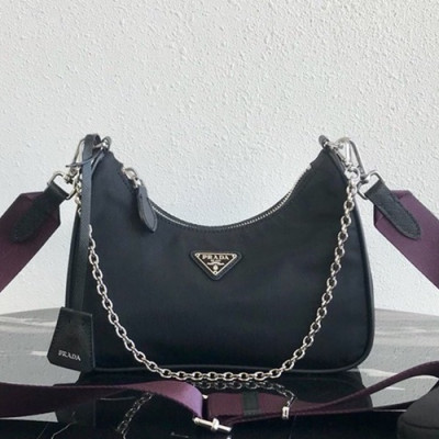 Prada 2019 Nylon Hobo Tote Shoulder Bag,22CM - 프라다 2019 나일론 호보 토트 숄더백,PRAB0100,22cm,블랙