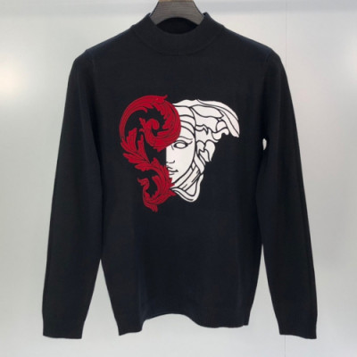 Versace 2019 Mens Medusa Logo Crew-neck Wool Sweater - 베르사체 2019 남성 메두사 로고 크루넥 울 스웨터 Ver0415x.Size(m - 3xl).블랙