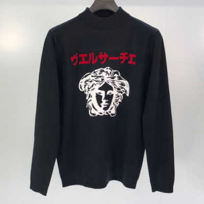 Versace 2019 Mens Medusa Logo Crew-neck Wool Sweater - 베르사체 2019 남성 메두사 로고 크루넥 울 스웨터 Ver0417x.Size(m - 3xl).블랙